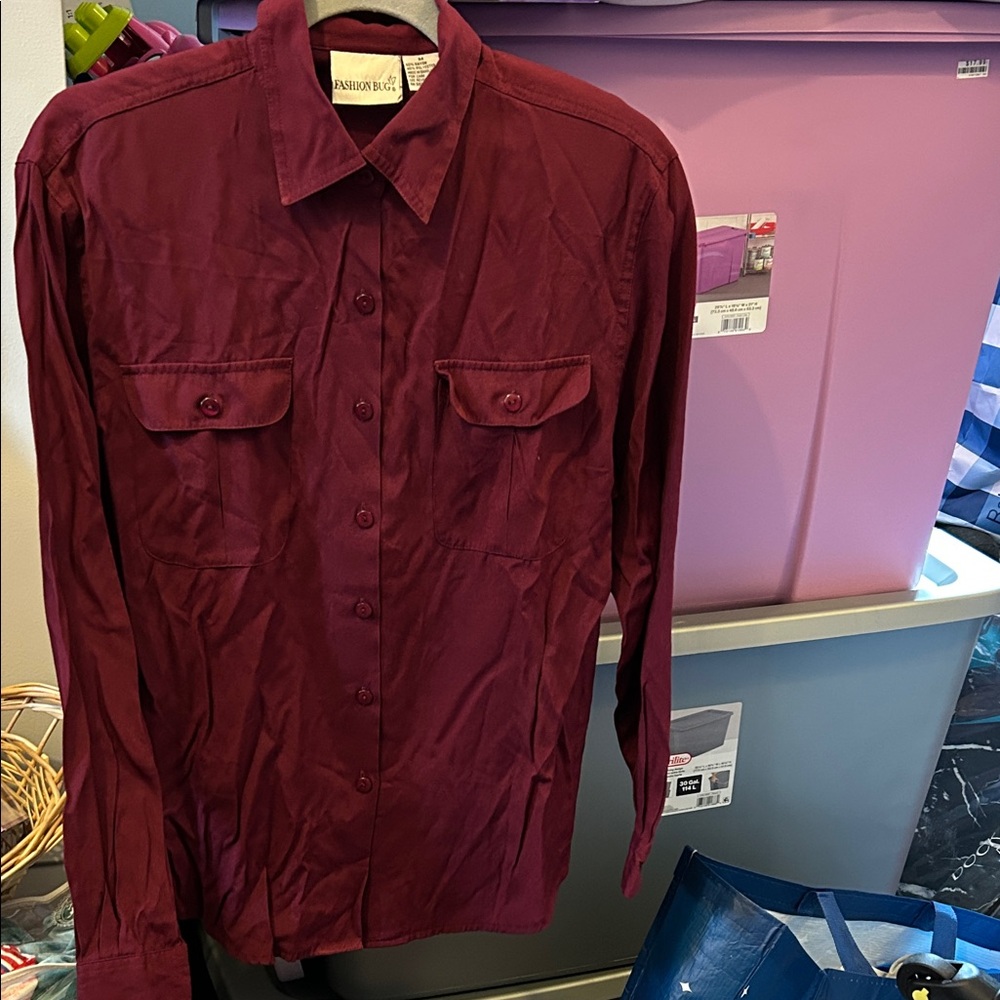 Vintage Burgundy Long Sleeve Button-Up Shirt